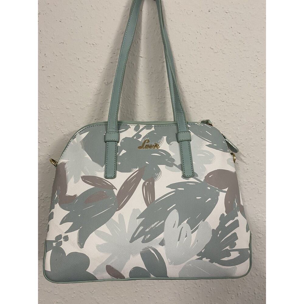 RARE LAVIE AQUA HANDBAG W/ MATCHING WALLET SATCHEL PURSE MEDIUM ZIPS FLORAL